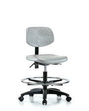 Polyurethane Chair - Medium Bench Height with Chrome Foot Ring & Casters in Gray Polyurethane