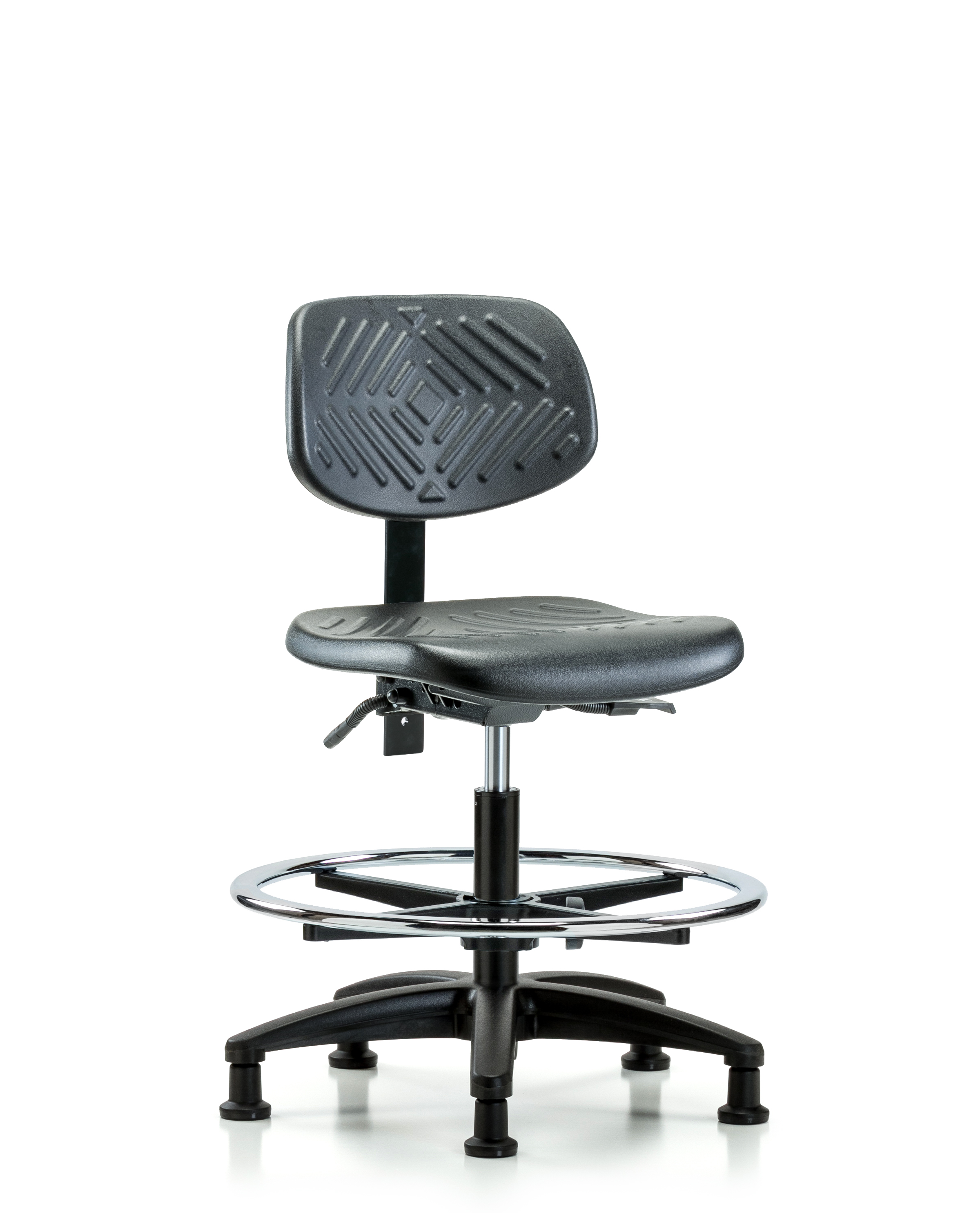 Polyurethane Chair - Medium Bench Height with Chrome Foot Ring & Stationary Glides in Black Polyurethane