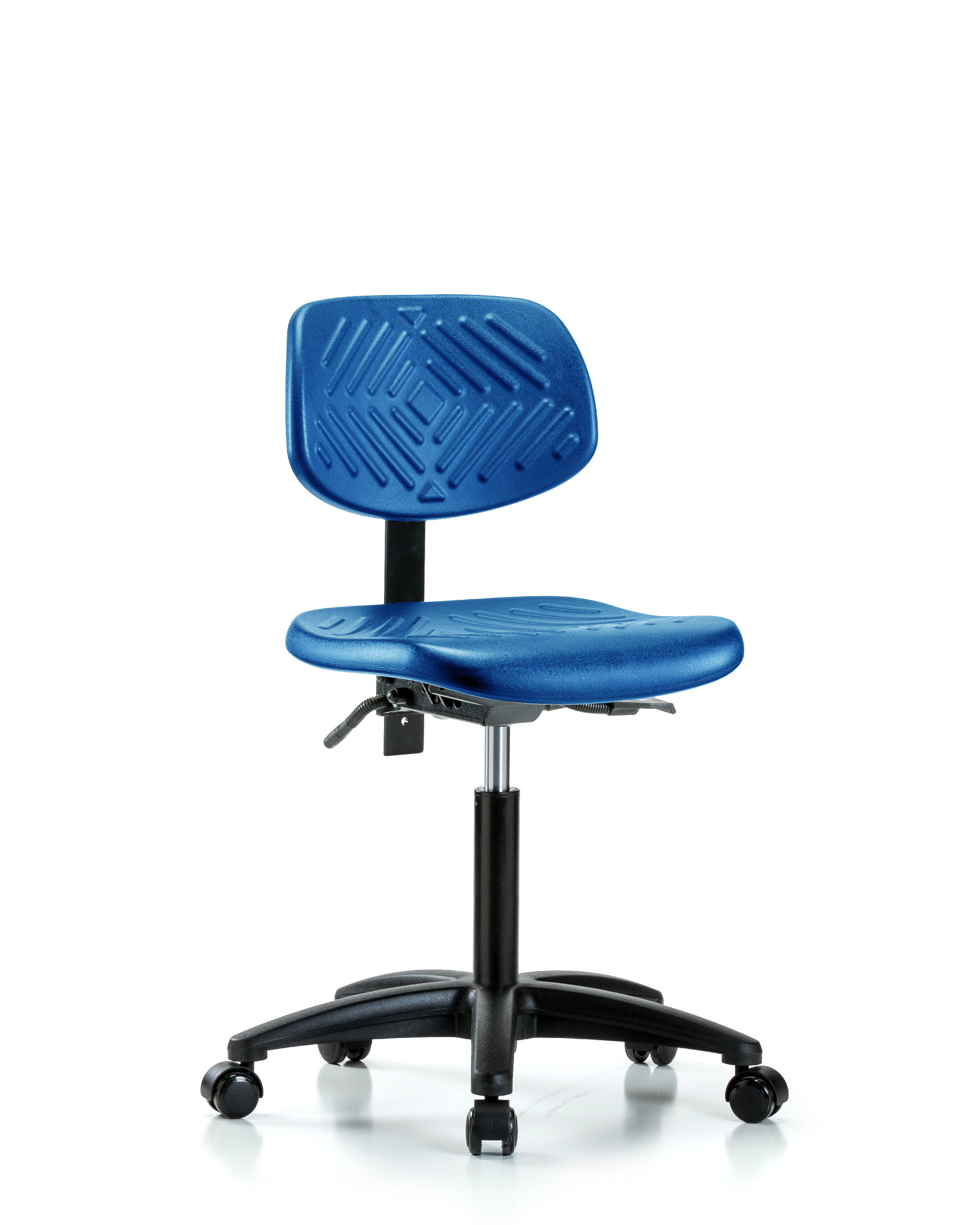Polyurethane Chair - Medium Bench Height with Casters in Blue Polyurethane