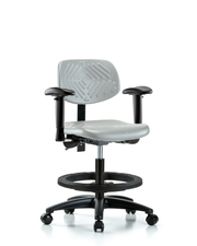 Polyurethane Chair - Medium Bench Height with Adjustable Arms, Black Foot Ring, & Casters in Gray Polyurethane