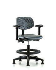 Polyurethane Chair - Medium Bench Height with Adjustable Arms, Black Foot Ring, & Stationary Glides in Black Polyurethane