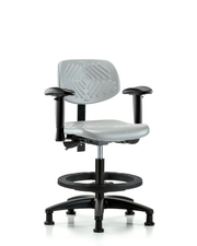 Polyurethane Chair - Medium Bench Height with Adjustable Arms, Black Foot Ring, & Stationary Glides in Gray Polyurethane