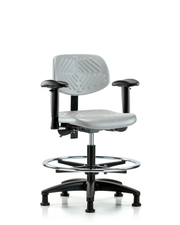 Polyurethane Chair - Medium Bench Height with Adjustable Arms, Chrome Foot Ring, & Stationary Glides in Gray Polyurethane