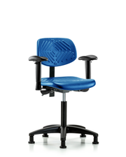 Polyurethane Chair - Medium Bench Height with Adjustable Arms & Stationary Glides in Blue Polyurethane