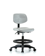 Polyurethane Chair - Medium Bench Height with Seat Tilt, Black Foot Ring, & Casters in Gray Polyurethane