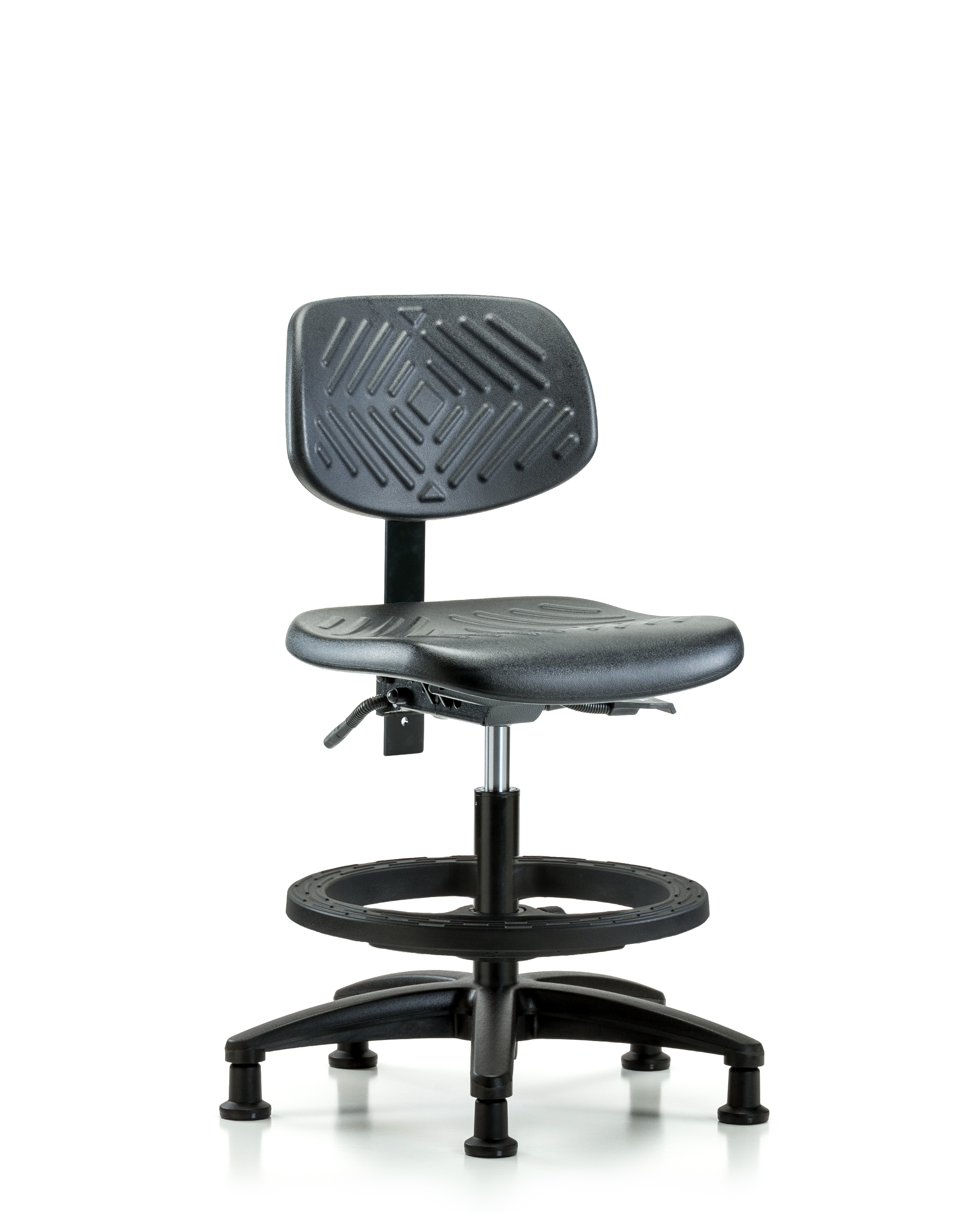 Polyurethane Chair - Medium Bench Height with Seat Tilt, Black Foot Ring, & Stationary Glides in Black Polyurethane