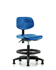 Polyurethane Chair - Medium Bench Height with Seat Tilt, Black Foot Ring, & Stationary Glides in Blue Polyurethane