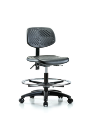 Polyurethane Chair - Medium Bench Height with Seat Tilt, Chrome Foot Ring, & Casters in Black Polyurethane
