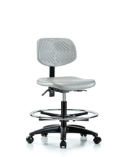 Polyurethane Chair - Medium Bench Height with Seat Tilt, Chrome Foot Ring, & Casters in Gray Polyurethane