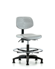 Polyurethane Chair - Medium Bench Height with Seat Tilt, Chrome Foot Ring, & Stationary Glides in Gray Polyurethane