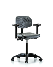Polyurethane Chair - Medium Bench Height with Seat Tilt, Adjustable Arms, & Casters in Black Polyurethane