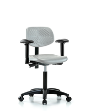 Polyurethane Chair - Medium Bench Height with Seat Tilt, Adjustable Arms, & Casters in Gray Polyurethane