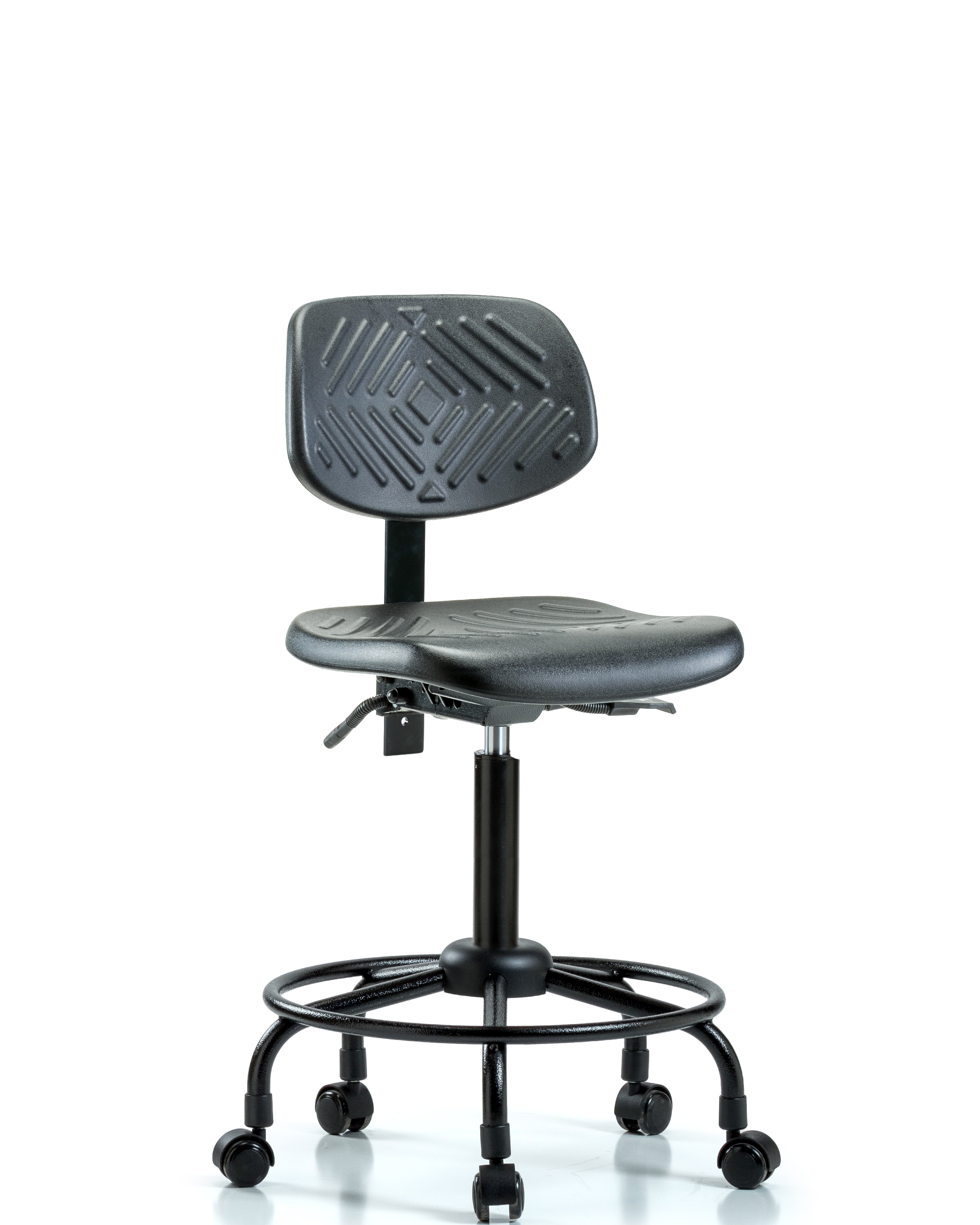 Polyurethane Chair Round Tube Base - Medium Bench Height with Casters in Black Polyurethane