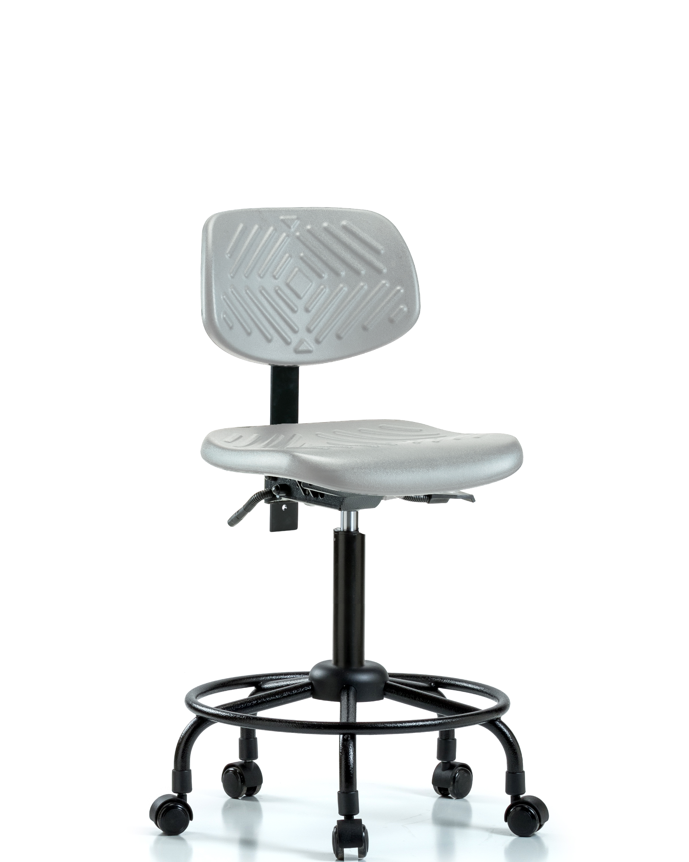 Polyurethane Chair Round Tube Base - Medium Bench Height with Casters in Gray Polyurethane