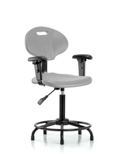 Polyurethane Chair Round Tube Base - Medium Bench Height with Adjustable Arms & Stationary Glides in Gray Polyurethane