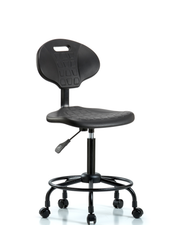 Polyurethane Chair Round Tube Base - Medium Bench Height with Seat Tilt & Casters in Black Polyurethane