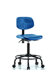 Polyurethane Chair Round Tube Base - Medium Bench Height with Seat Tilt & Casters in Blue Polyurethane