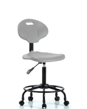 Polyurethane Chair Round Tube Base - Medium Bench Height with Seat Tilt & Casters in Gray Polyurethane