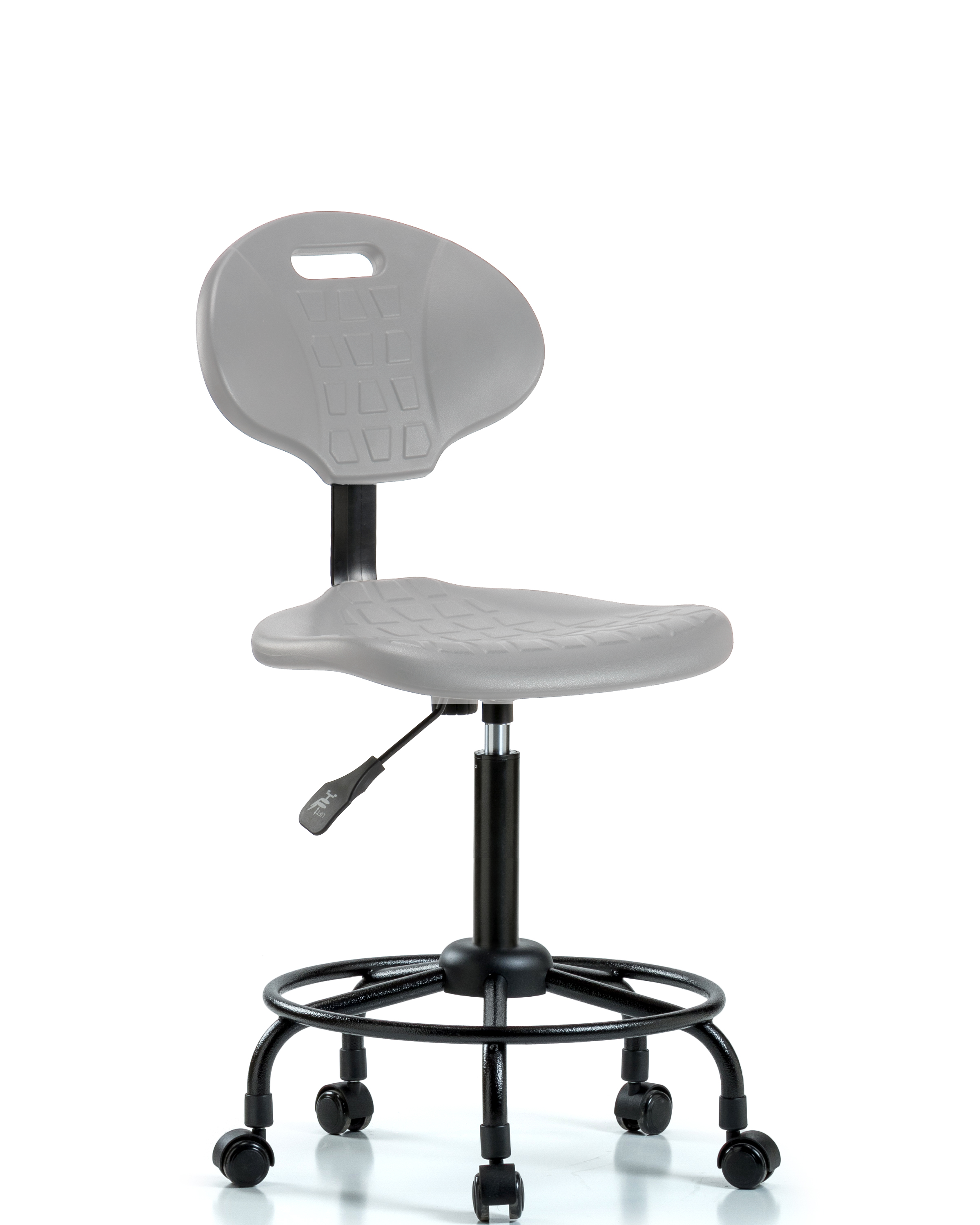 Polyurethane Chair Round Tube Base - Medium Bench Height with Seat Tilt & Casters in Gray Polyurethane