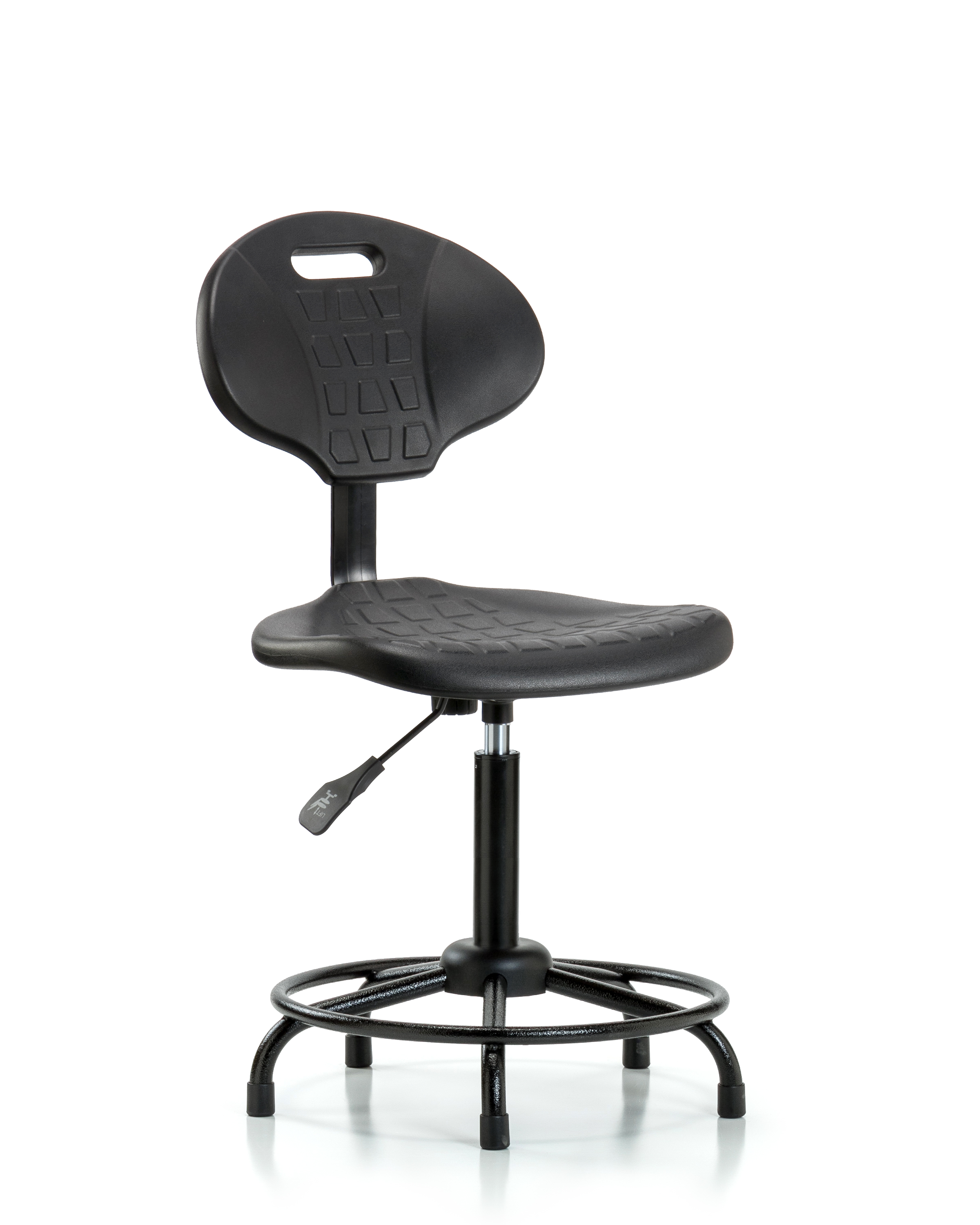 Polyurethane Chair Round Tube Base - Medium Bench Height with Seat Tilt & Stationary Glides in Black Polyurethane