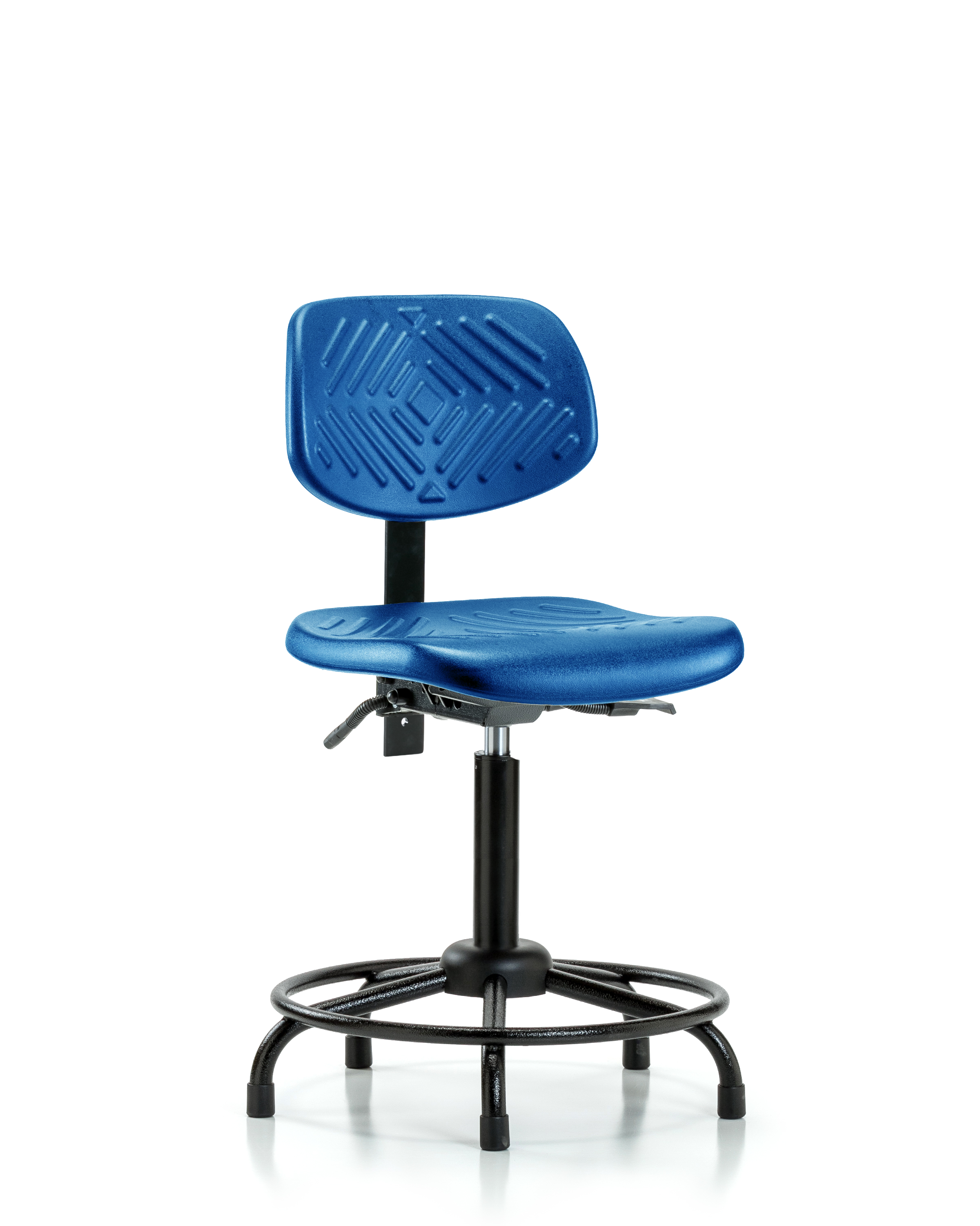 Polyurethane Chair Round Tube Base - Medium Bench Height with Seat Tilt & Stationary Glides in Blue Polyurethane