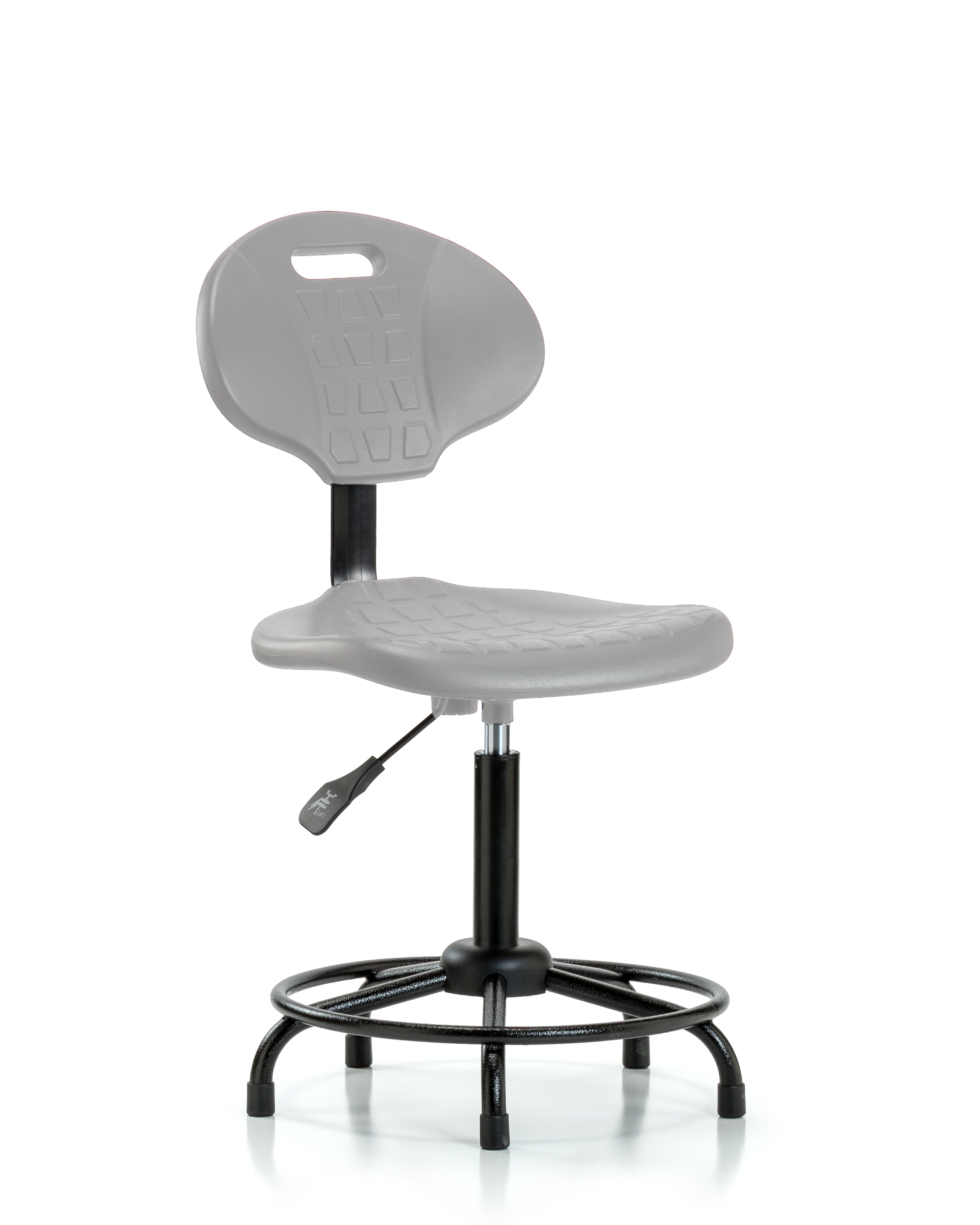 Polyurethane Chair Round Tube Base - Medium Bench Height with Seat Tilt & Stationary Glides in Gray Polyurethane
