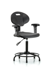 Polyurethane Chair Round Tube Base - Medium Bench Height with Seat Tilt, Adjustable Arms, & Stationary Glides in Black Polyurethane