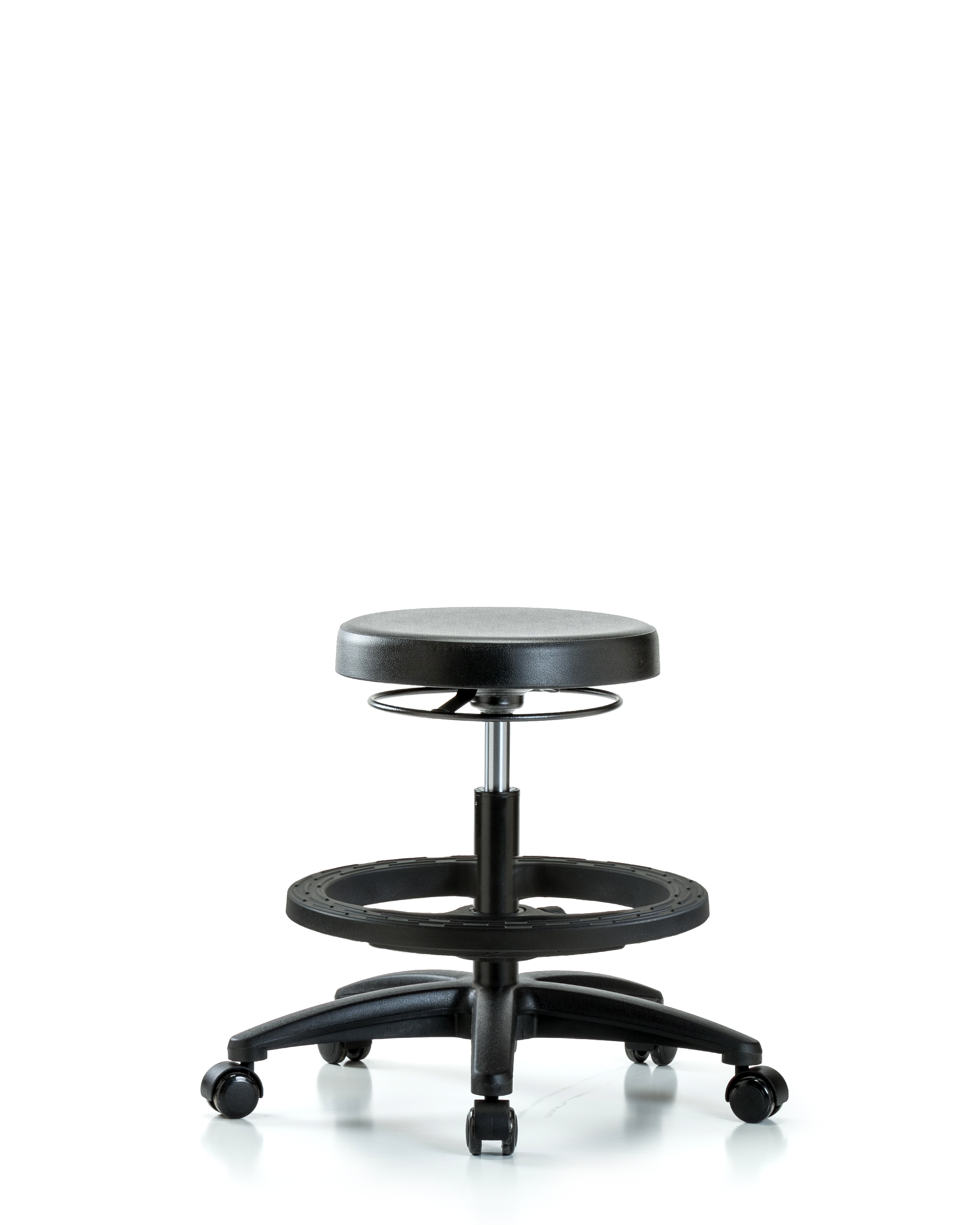 Polyurethane Stool - Medium Bench Height with Black Foot Ring & Casters