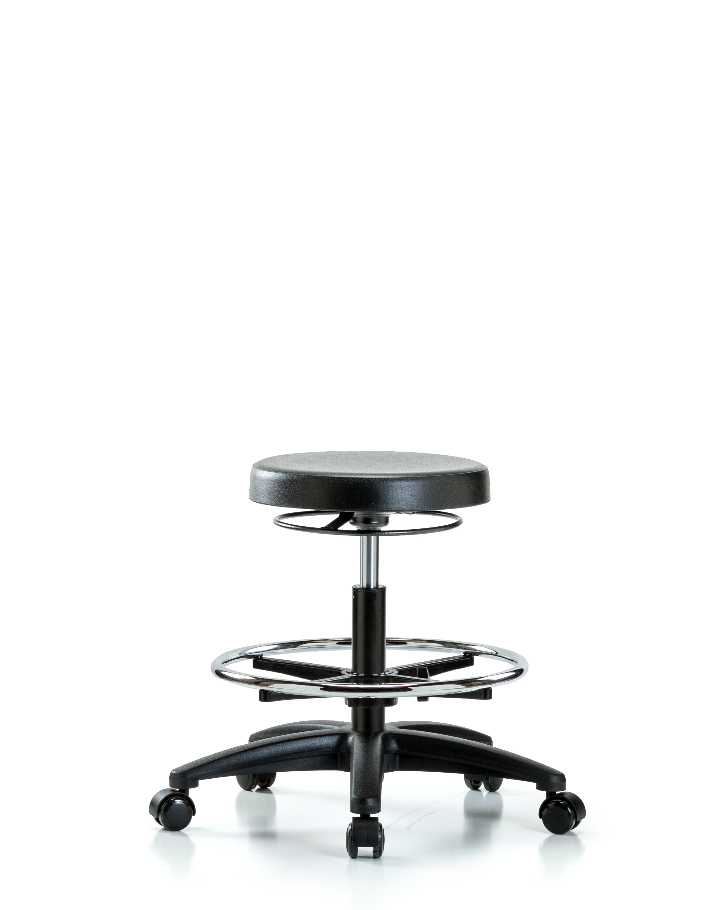 Polyurethane Stool - Medium Bench Height with Chrome Foot Ring & Casters