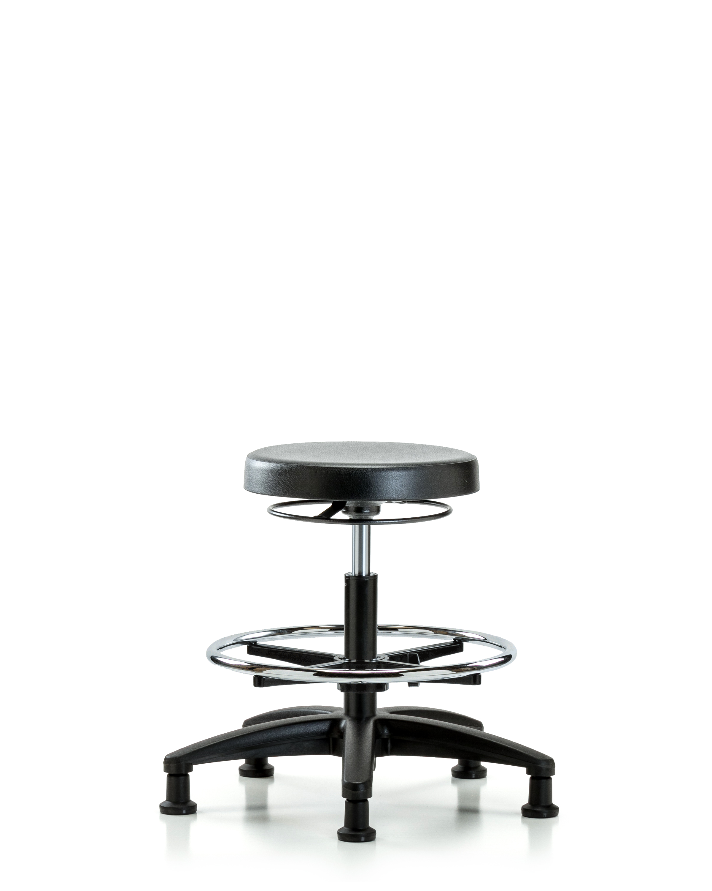 Polyurethane Stool - Medium Bench Height with Chrome Foot Ring & Stationary Glides