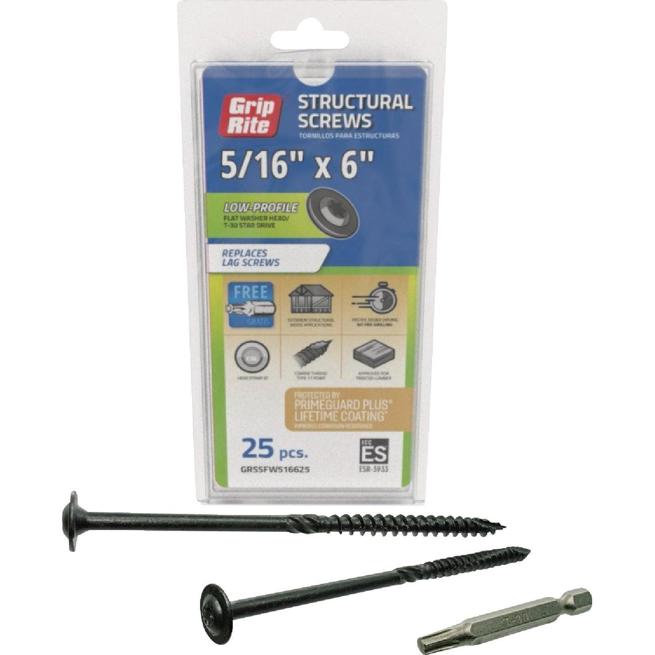 Grip-Rite PrimeGuard Plus 5/16 In. x 6 In. Flat Washer Head Structure Screw (25-Count)