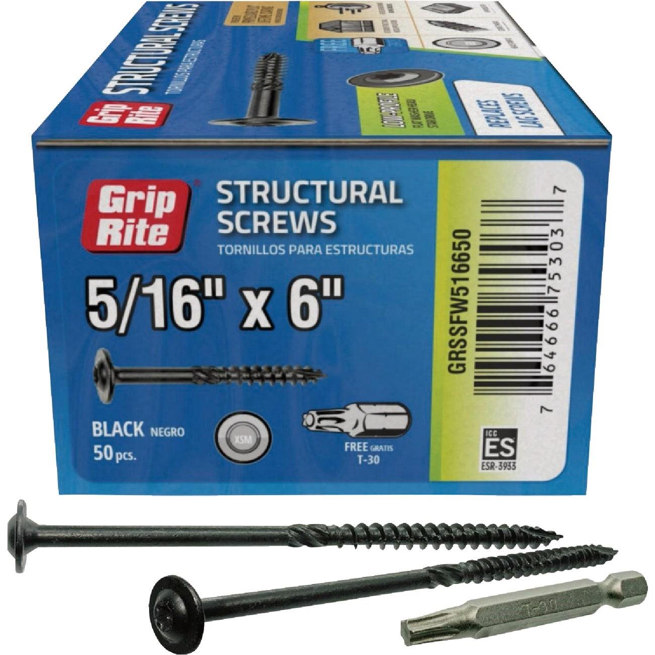 Grip-Rite PrimeGuard Plus 5/16 In. x 6 In. Flat Washer Head Structure Screw (50-Count)