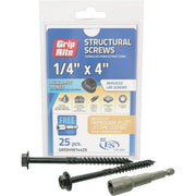 Grip-Rite PrimeGuard Plus 1/4 In. x 4 In. Hex Washer Head Structural Screw (25-Count)