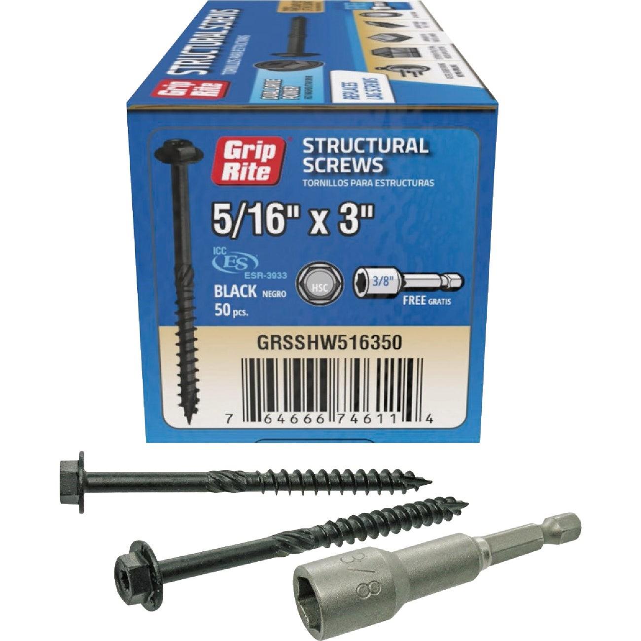 Grip-Rite PrimeGuard Plus 5/16 In. x 3 In. Hex Washer Head Structural Screw (50-Count)