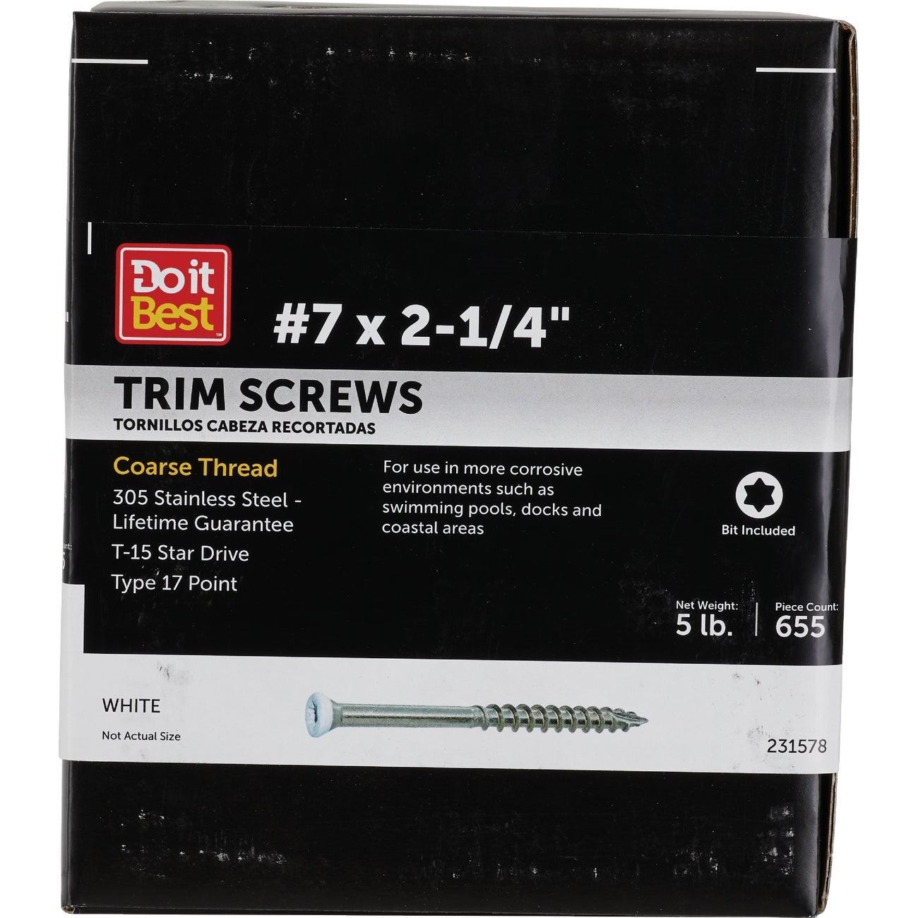 Grip-Rite PrimeGuard Max 2-1/4 In. T15 Star Drive Trim Head Stainless Steel White Deck Screw (5 Lb.)