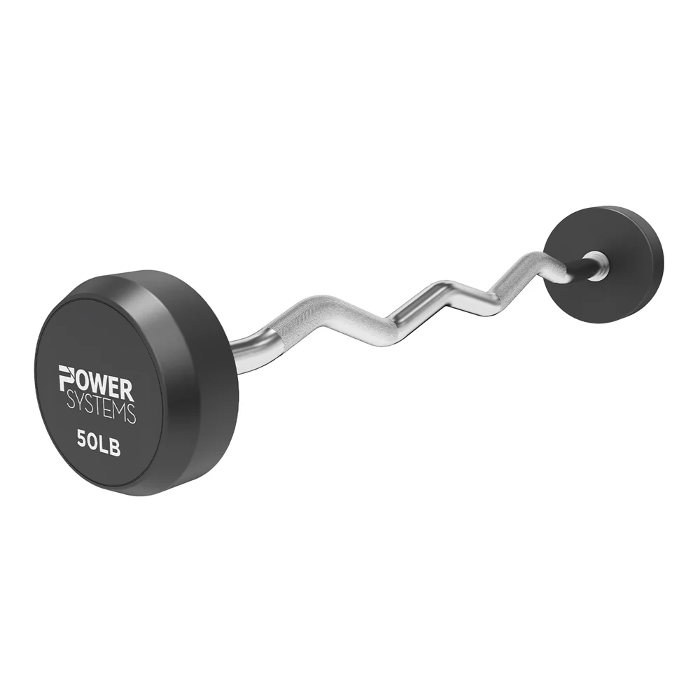 Power Systems Curved Handle Pro Style Rubber Fixed Barbell 50 lb