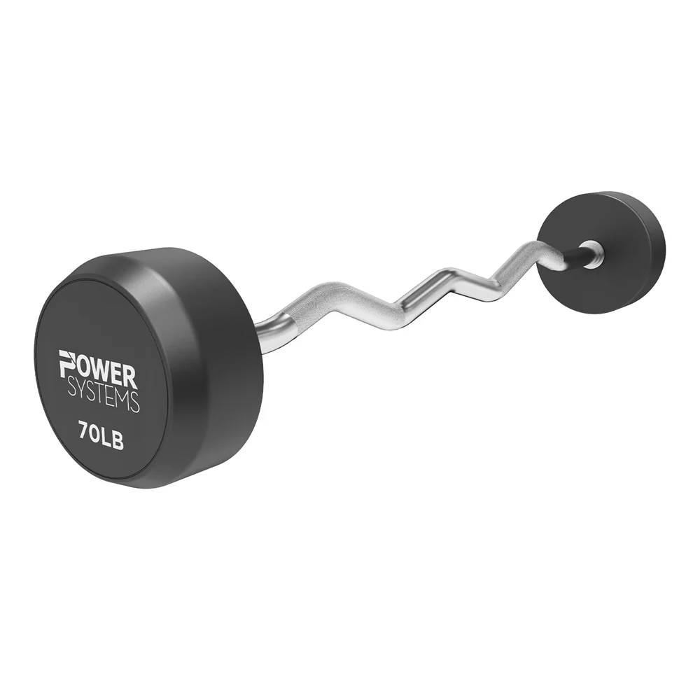 Power Systems Curved Handle Pro Style Rubber Fixed Barbell 70 lb