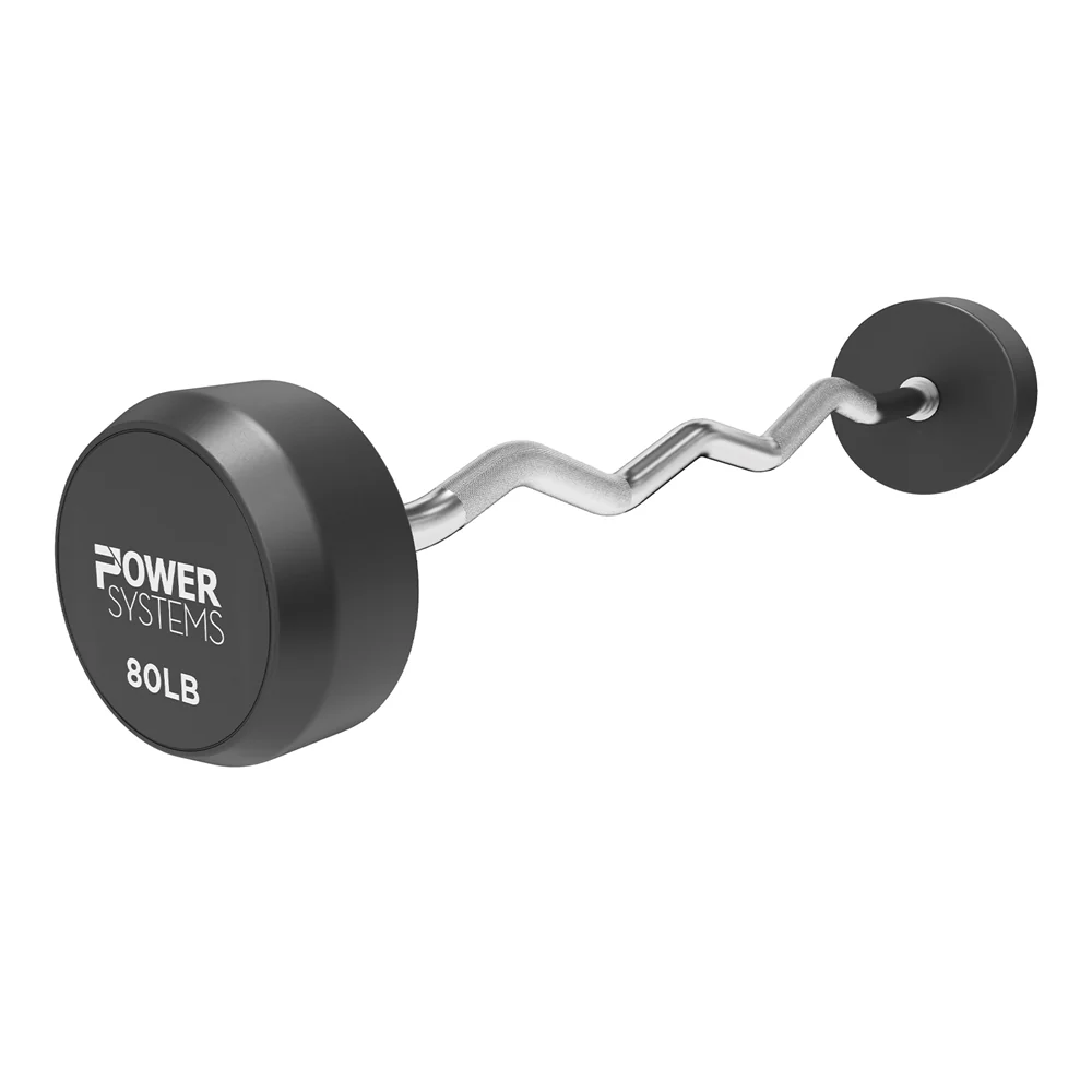 Power Systems Curved Handle Pro Style Rubber Fixed Barbell 80 lb