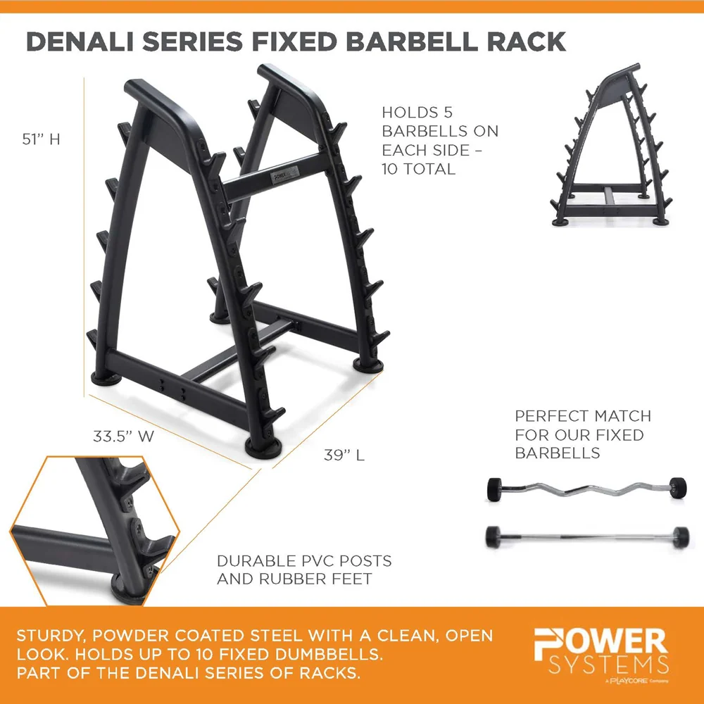 Straight Handle Fixed Barbell Set 20-110 lb w Rack
