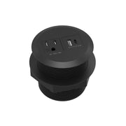 NPS® 3" Round Grommet Power Dock, 1 AC Outlet, 1 USB-A Port, 1 USB-C Port, Frame Color: Black