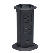 NPS® 3" Round Pull-Up Grommet Power Dock, 2 AC Outlets, 1 USB-A Port, 1 USB-C Port, Frame Color: Black