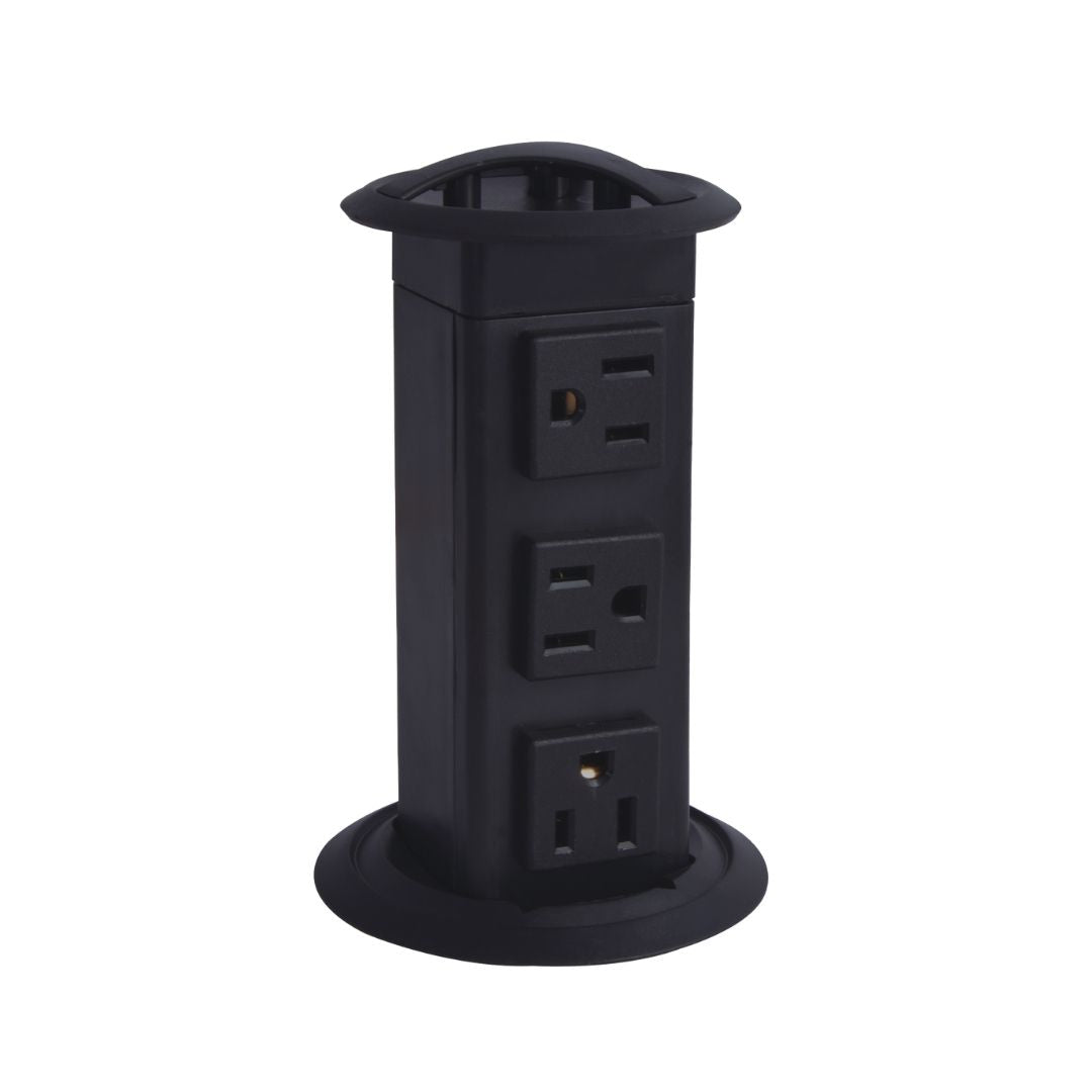 NPS® 3" Round Pull-Up Grommet Power Dock, 3 AC Outlets, Frame Color: Black