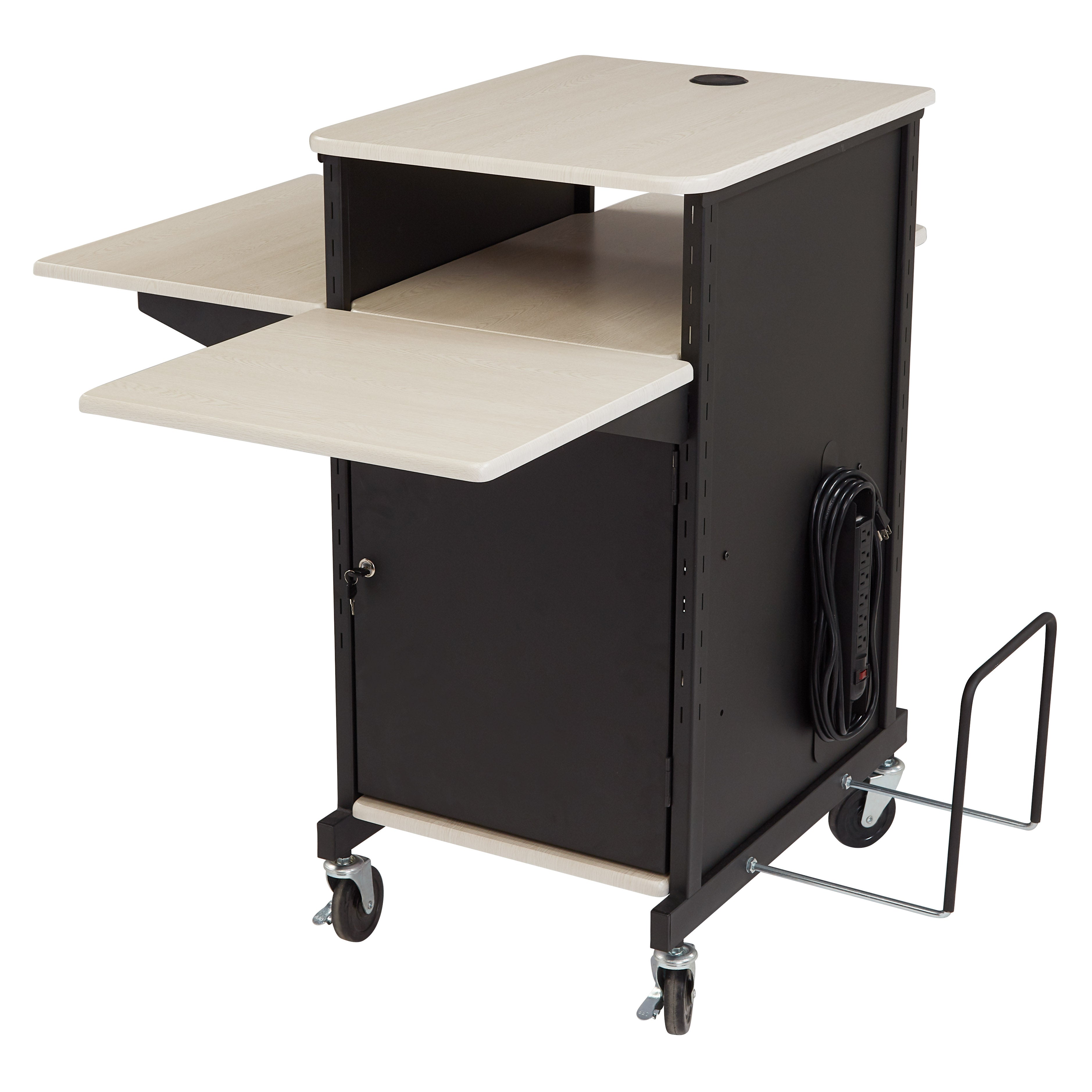 Oklahoma Sound® Jumbo Plus Presentation Cart, Surface Color: Ivory Woodgrain/Black, Frame Color: Black