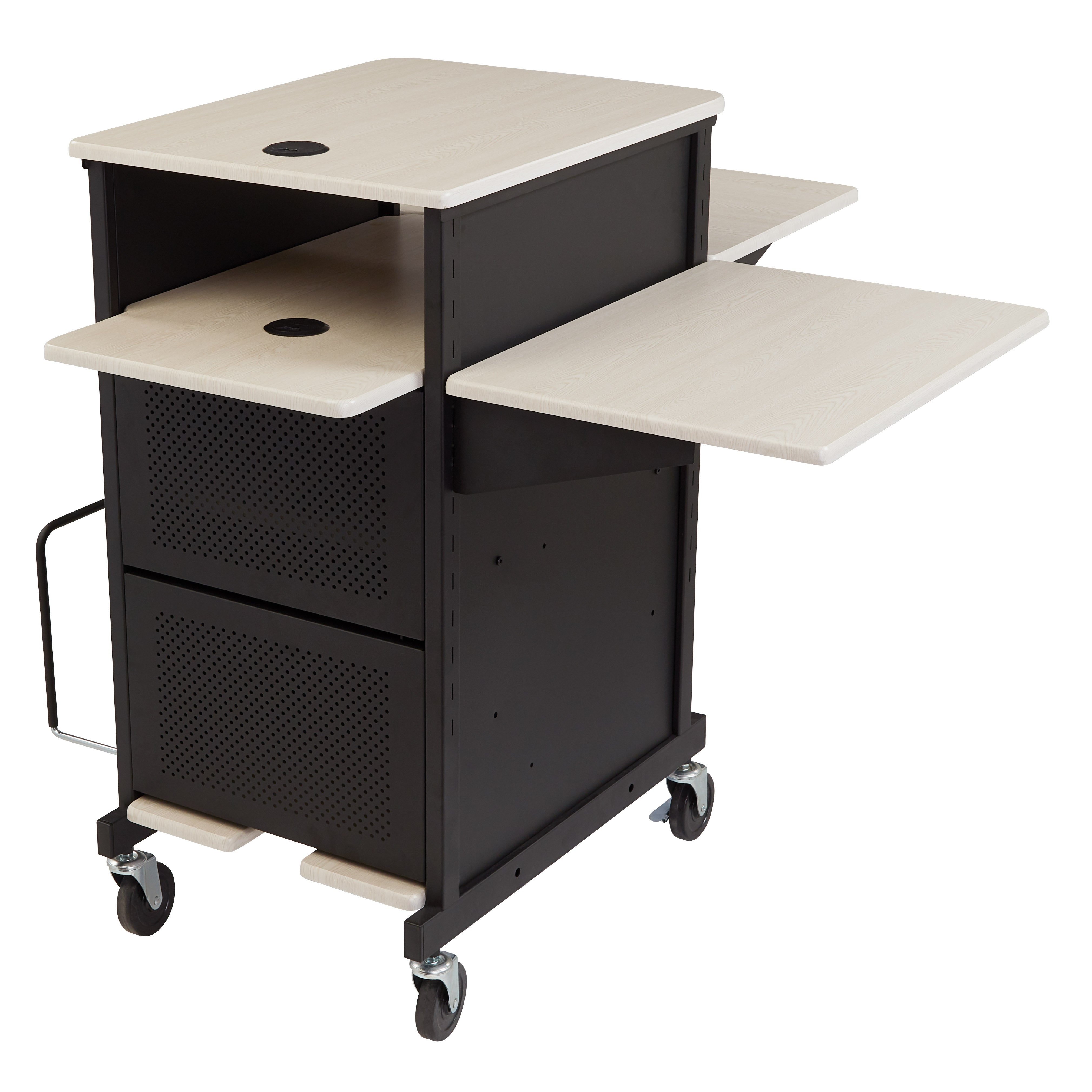 Oklahoma Sound® Jumbo Plus Presentation Cart, Surface Color: Ivory Woodgrain/Black, Frame Color: Black