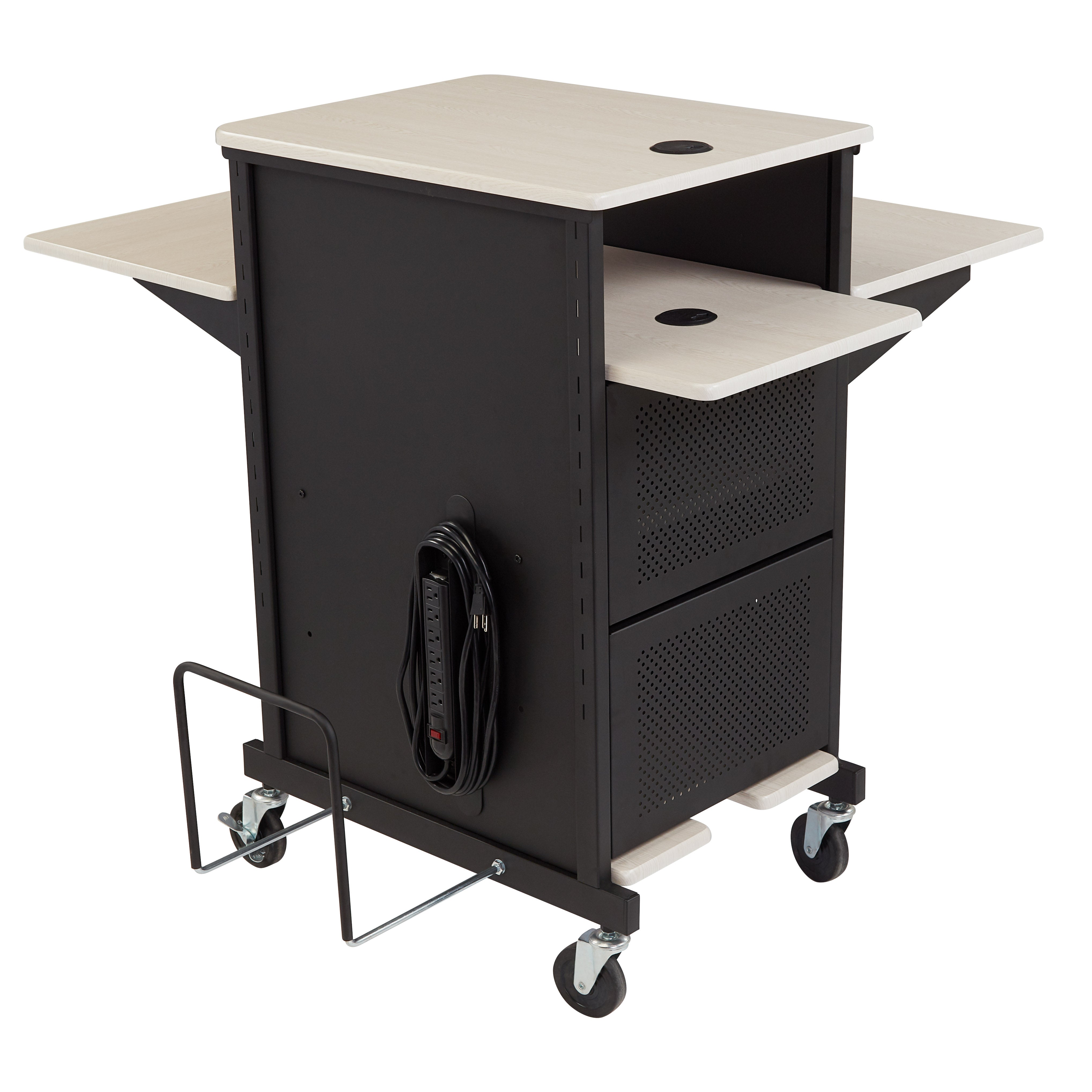 Oklahoma Sound® Jumbo Plus Presentation Cart, Surface Color: Ivory Woodgrain/Black, Frame Color: Black