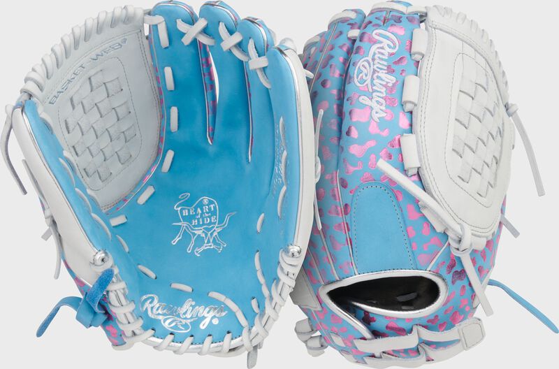 Rawlings Heart Of The Hide Series 12.5-Inch Softball Glove - Right Hand Thrower - Columbia Blue/White/Pink