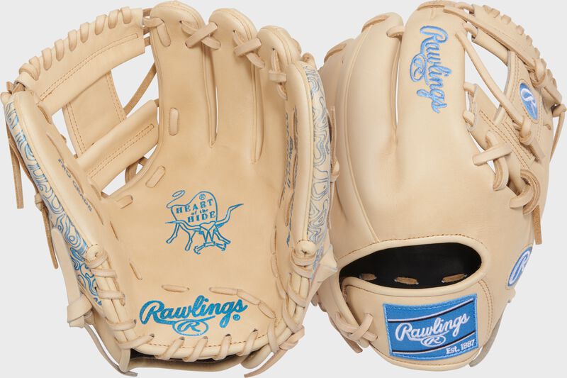 Rawlings Heart Of The Hide Series 11.5-Inch Softball Glove - Right Hand Thrower - Camel/Columbia Blue