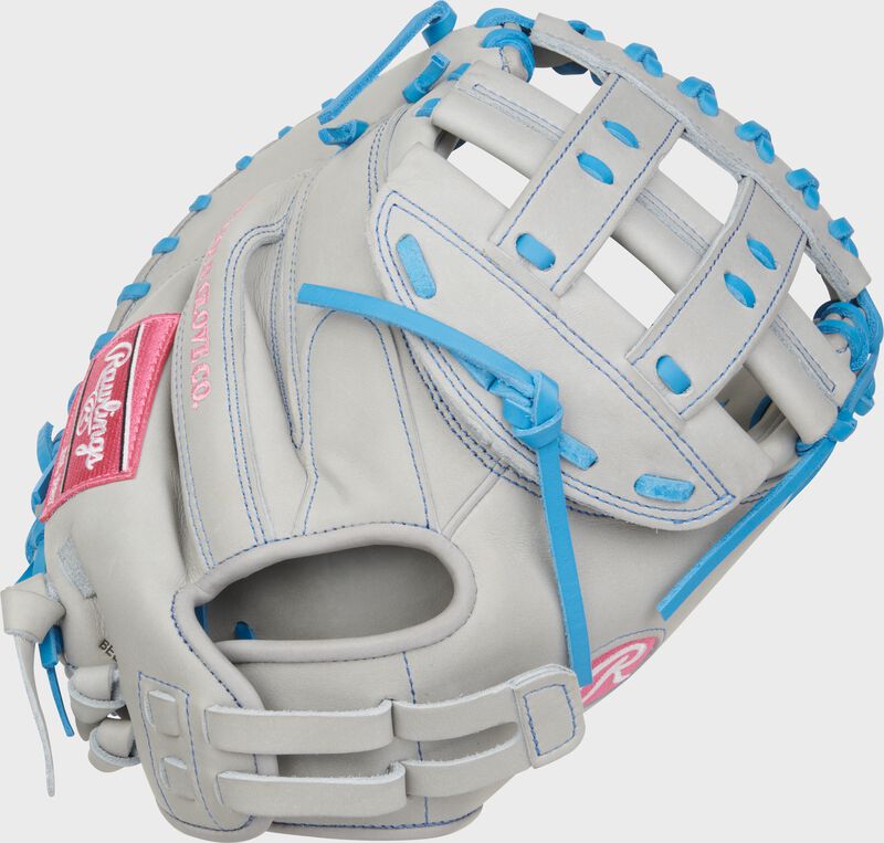 Rawlings Heart Of The Hide Series Catchers Mitt 33-Inch Softball Glove - Right Hand Thrower - Gray/Columbia Blue