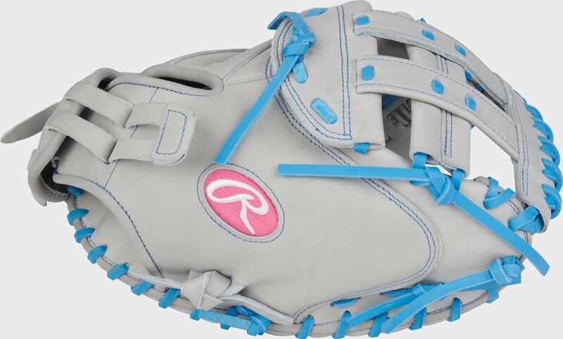 Rawlings Heart Of The Hide Series Catchers Mitt 33-Inch Softball Glove - Right Hand Thrower - Gray/Columbia Blue