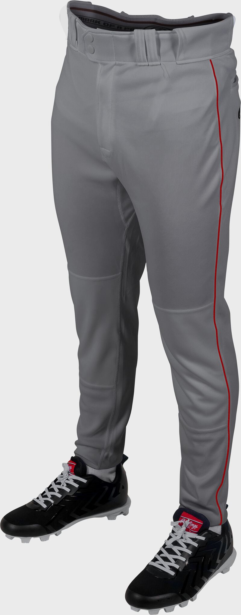 Rawlings Adult Plated Piped Pro Taper Fit Pant - Medium - Blue Gray/Scarlet